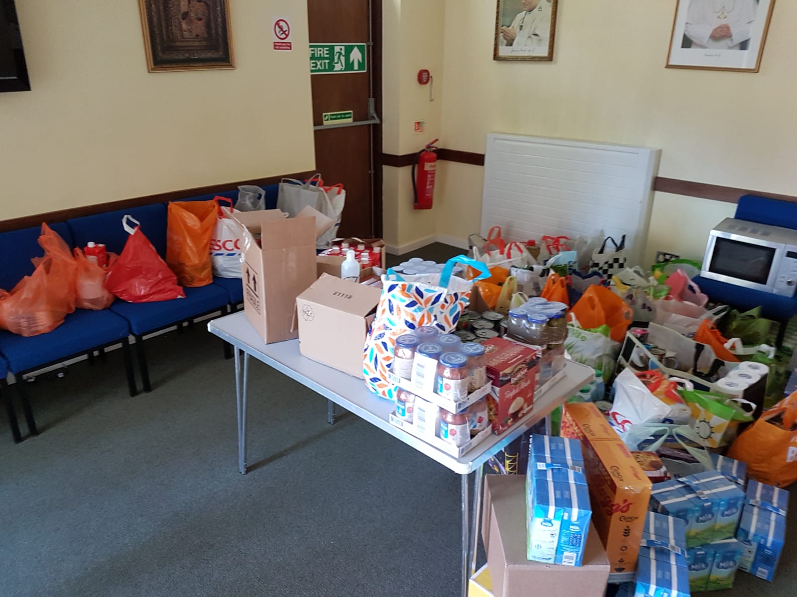 Food donations in parish hall