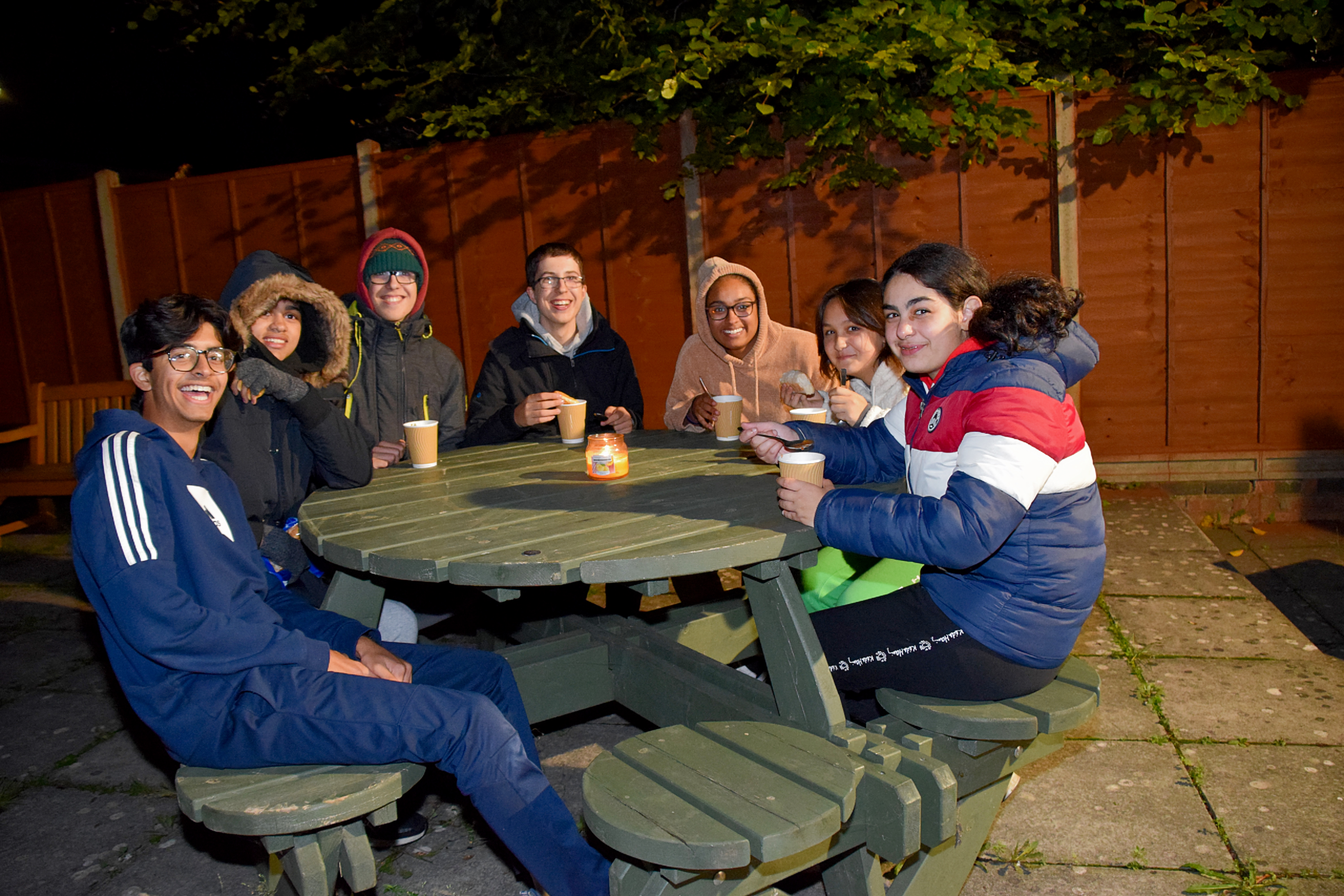 Members of the B-Attitudes, the young persons SVP, spending the night outside in support of the homeless.